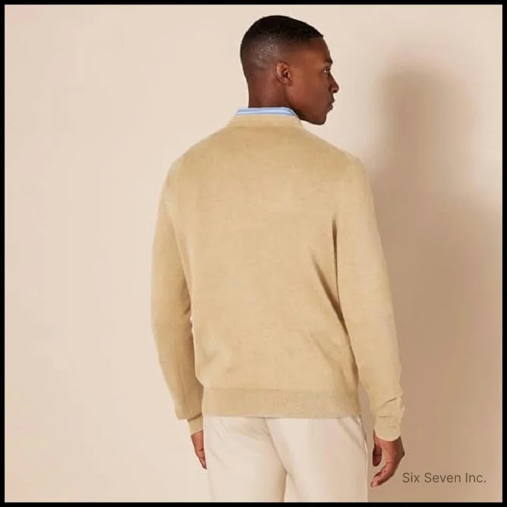 Men's V-Neck Pullover Sweater Classic Cotton Ribbed Collar Lightweight Layering